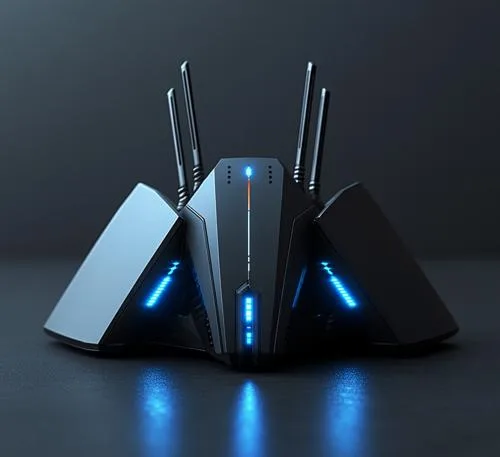 Routeur gaming noir à quatre antennes et éclairage LED